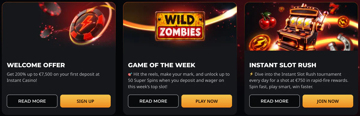 Welkomstbonus en speciale promoties bij Instant Casino